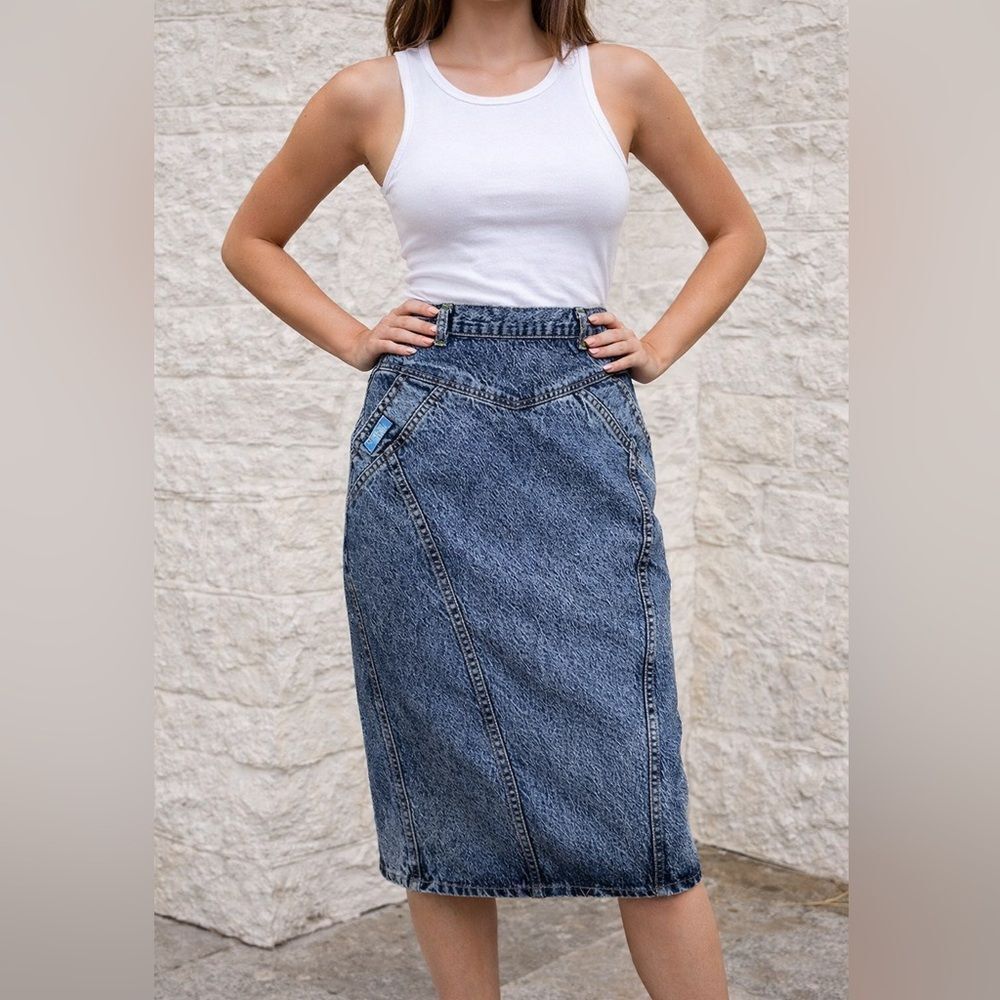 Ural 1980’s Acid Wash High Waist Pencil Jean Skirt
